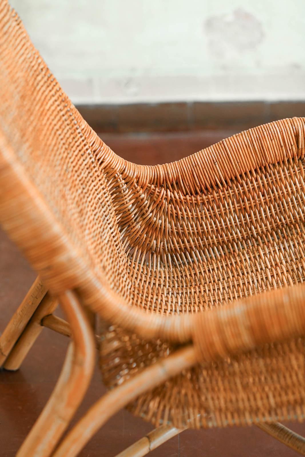 photo for sale Pair Of Wicker Armchairs With Curved Backrests, 1980s.
