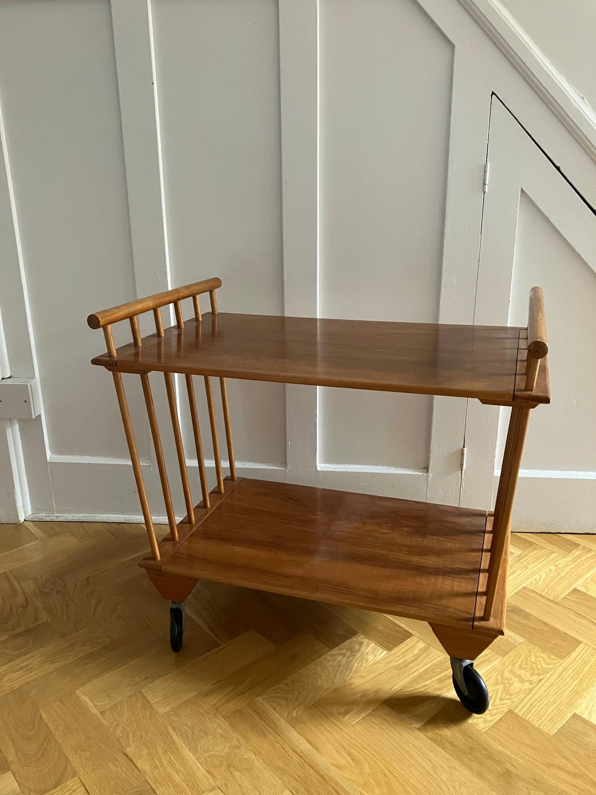 English Mid Century Cocktail Trolley 60's Blond Wood photo furniture