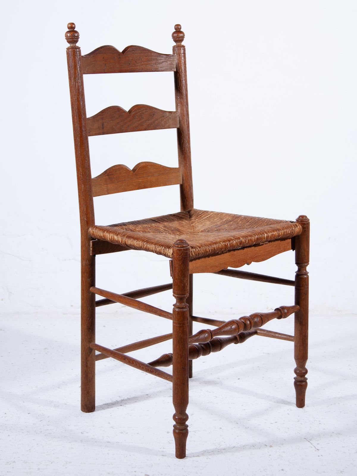Antique Ladder Back Rush Seat Chairs Set Of Six photo for sale