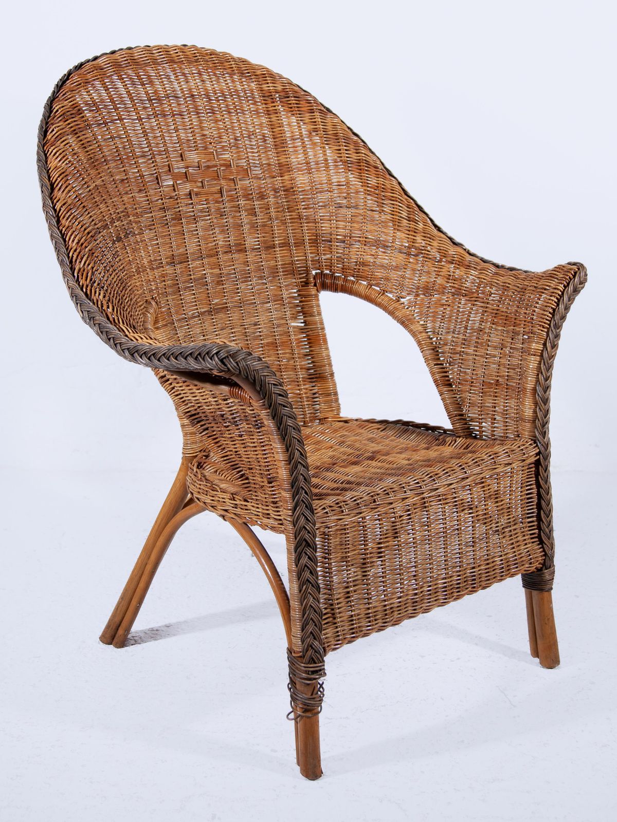 Set Of Two Large High Back Rattan Lounge Chairs photo for sale