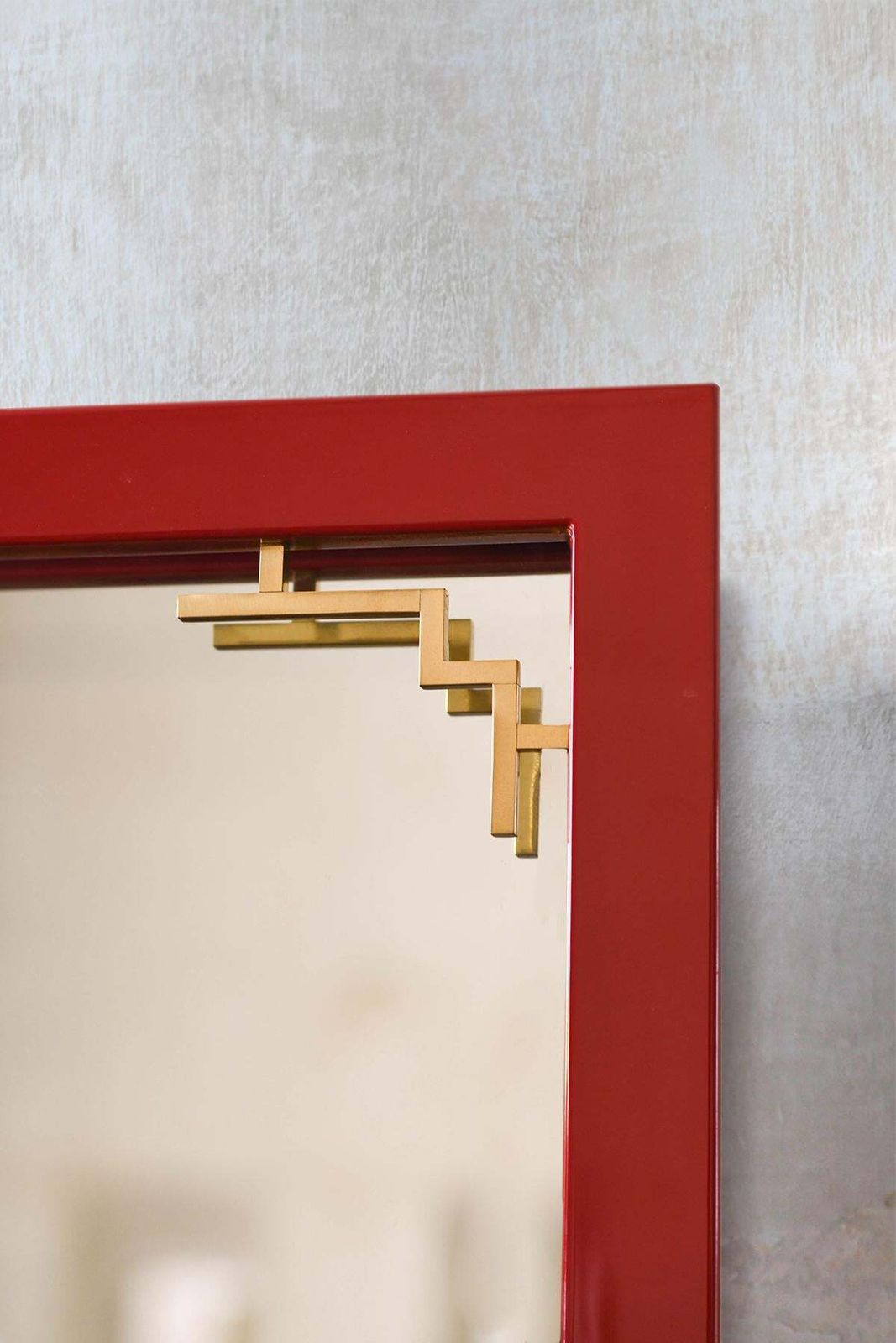 China Red Mirror With Brass Details From The 1970s – Lacquered Series photo furniture