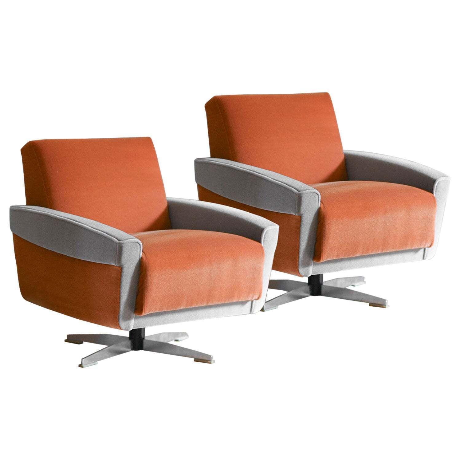 Pair Of 1960s Swivel Armchairs Covered In Dedar Fabric