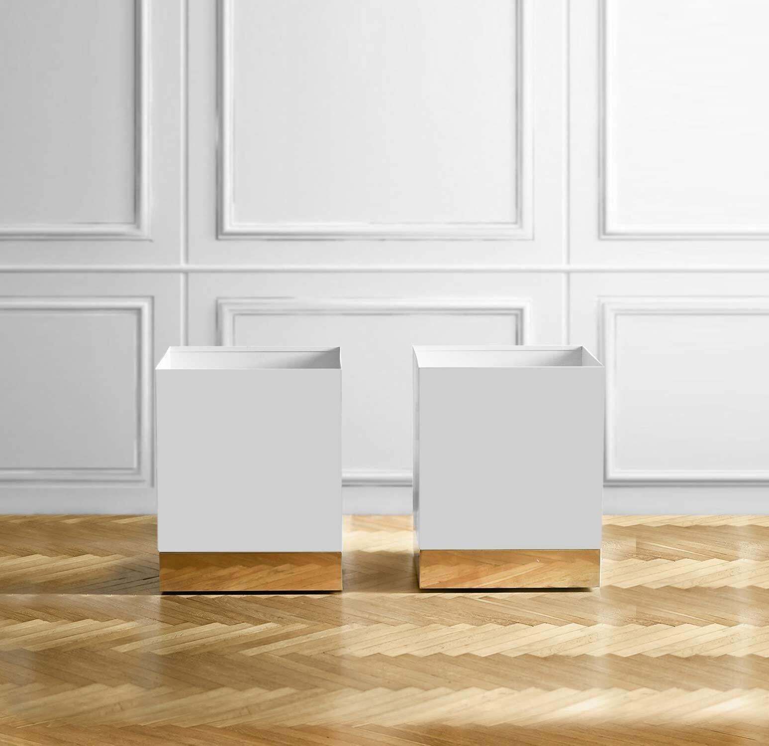 Vase Holder In White Enamelled Metal With Brass Details And Invisible Wheels photo for sale