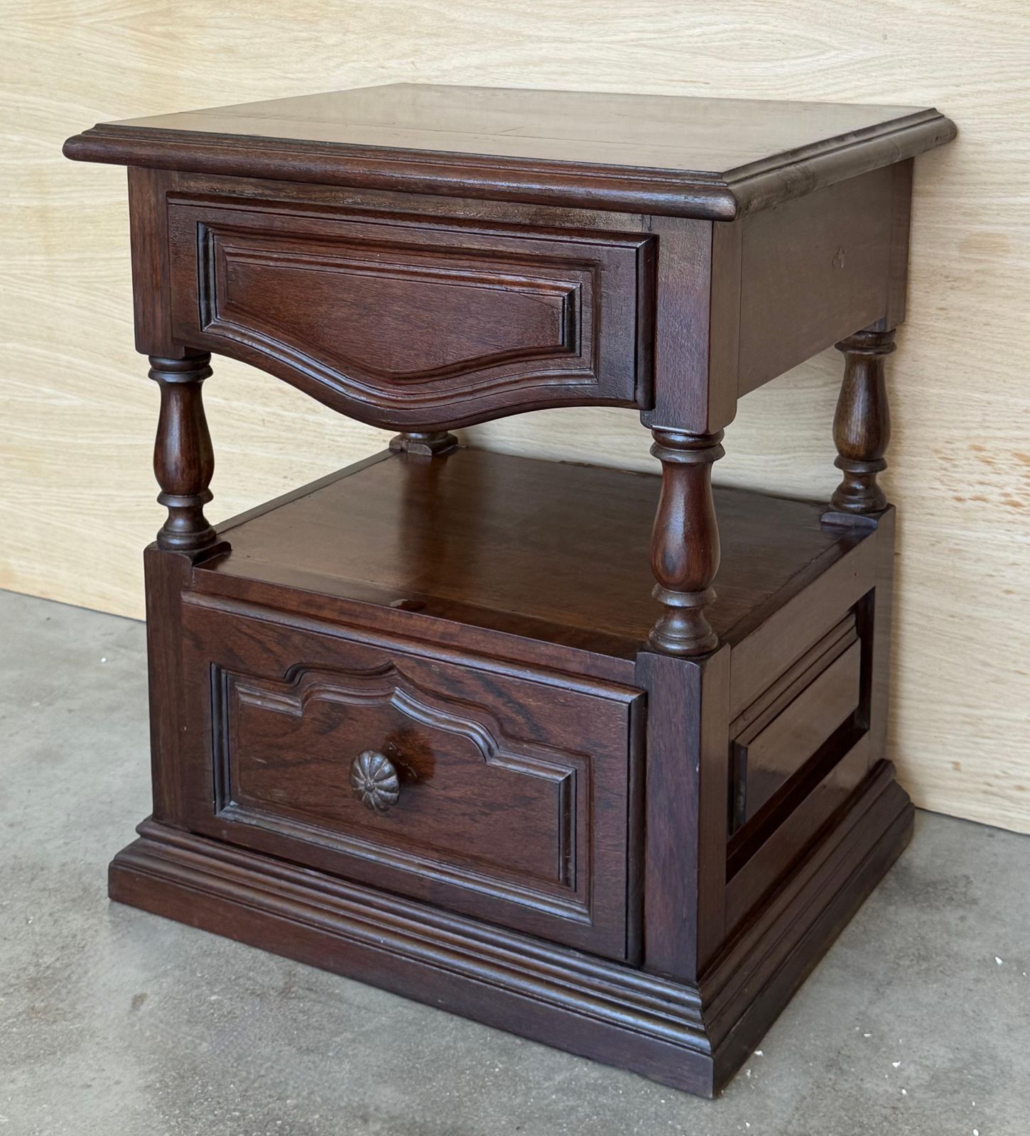 20th Century Pair Of Solid Carved Spanish Nightstands With Two Drawers photo 2381.0