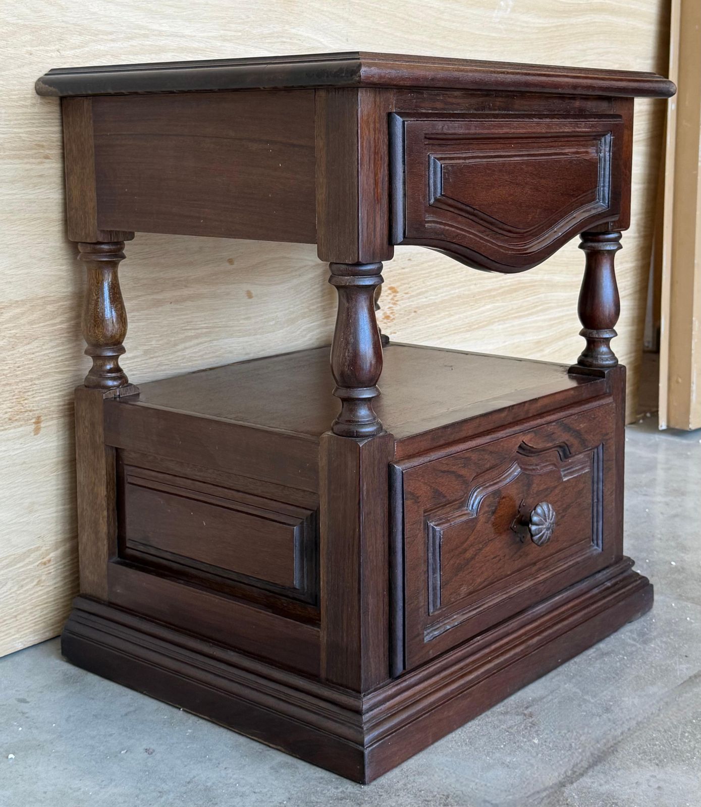 20th Century Pair Of Solid Carved Spanish Nightstands With Two Drawers photo buy