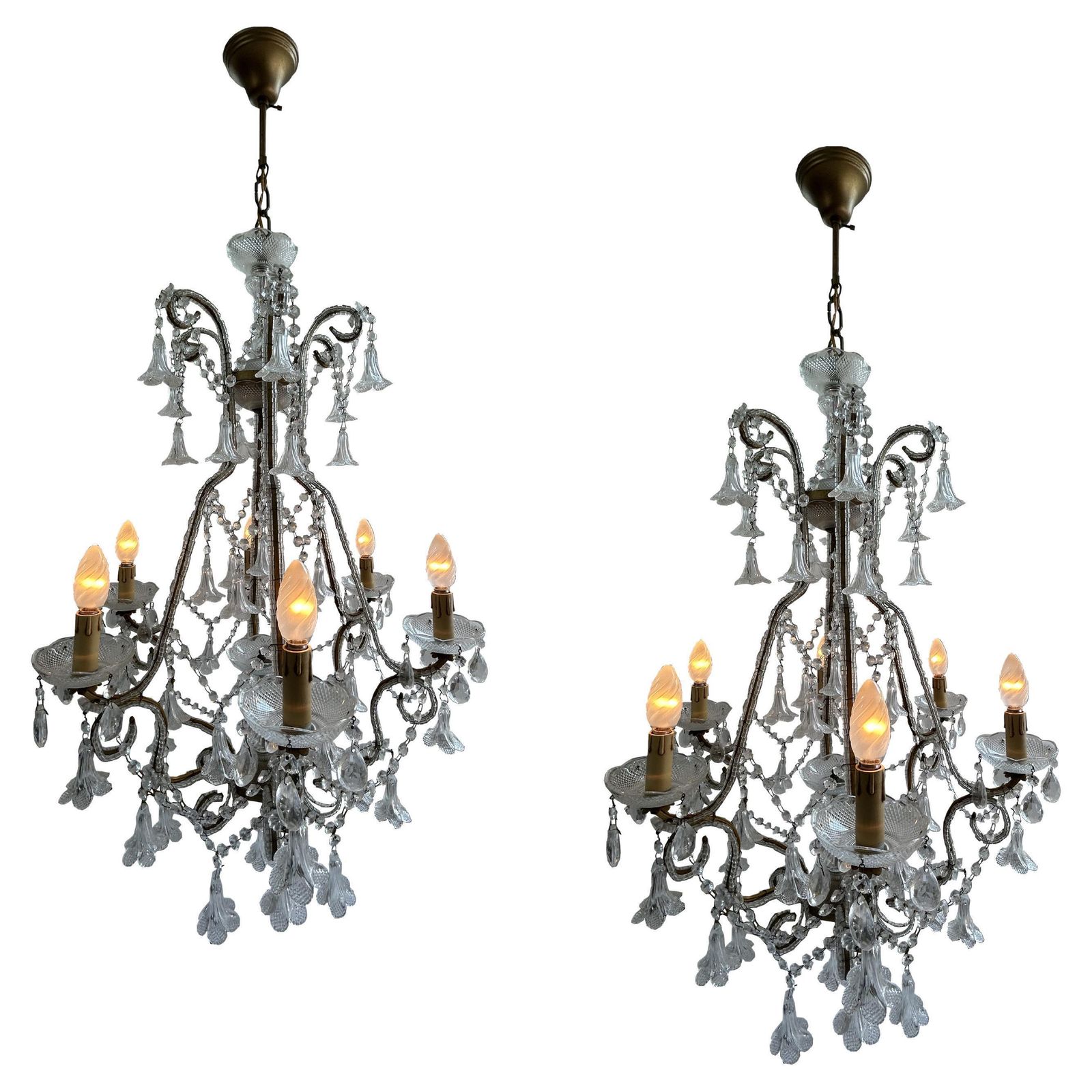 Lullaby In The Mist, Magnificent Pair Of Murano Glass Chandeliers, 1950's
