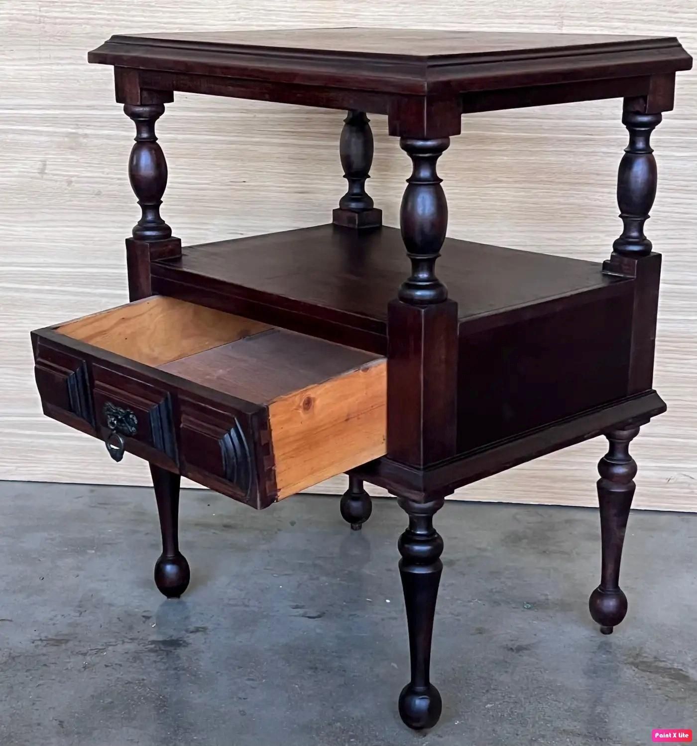 20th Century Pair Of Solid Carved French Nightstands With Low Drawer photo buy