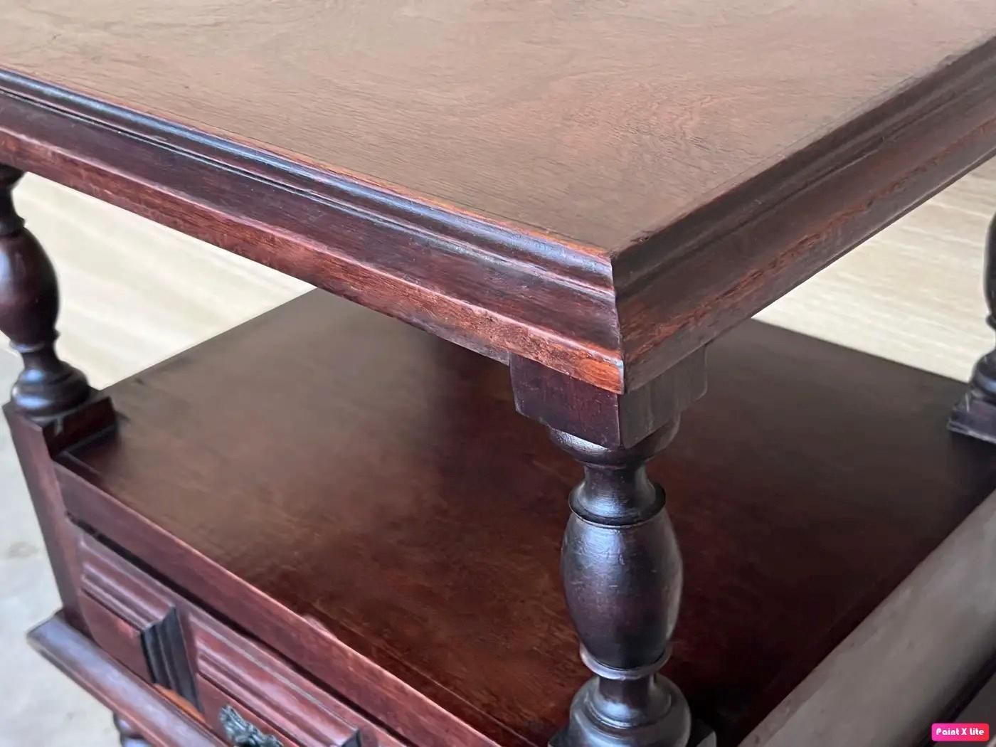 photo furniture 20th Century Pair Of Solid Carved French Nightstands With Low Drawer