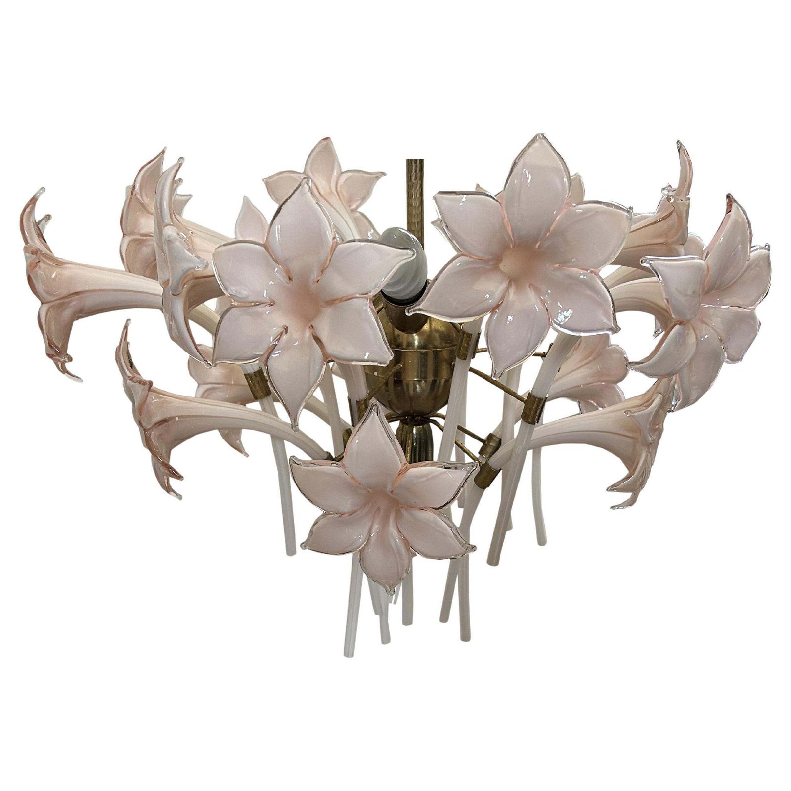 Pink Lily, Spectacular Murano Chandelier, 1980's
