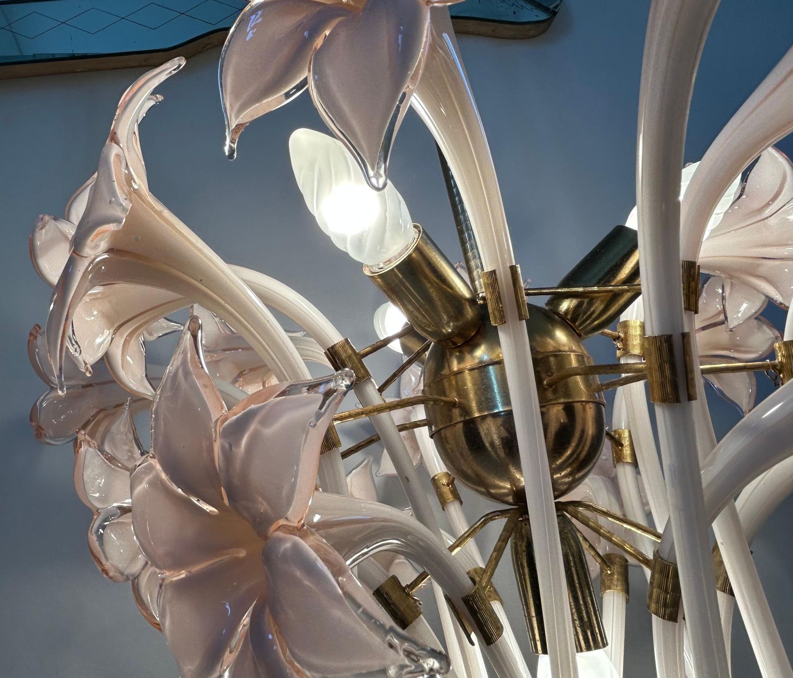 Pink Lily, Spectacular Murano Chandelier, 1980's photo Lighting