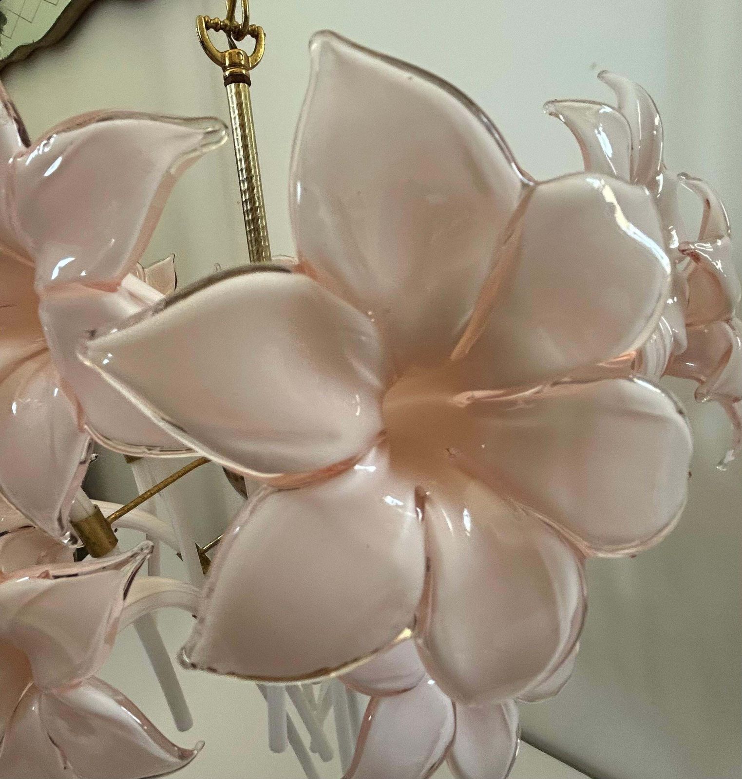 Pink Lily, Spectacular Murano Chandelier, 1980's photo vintage