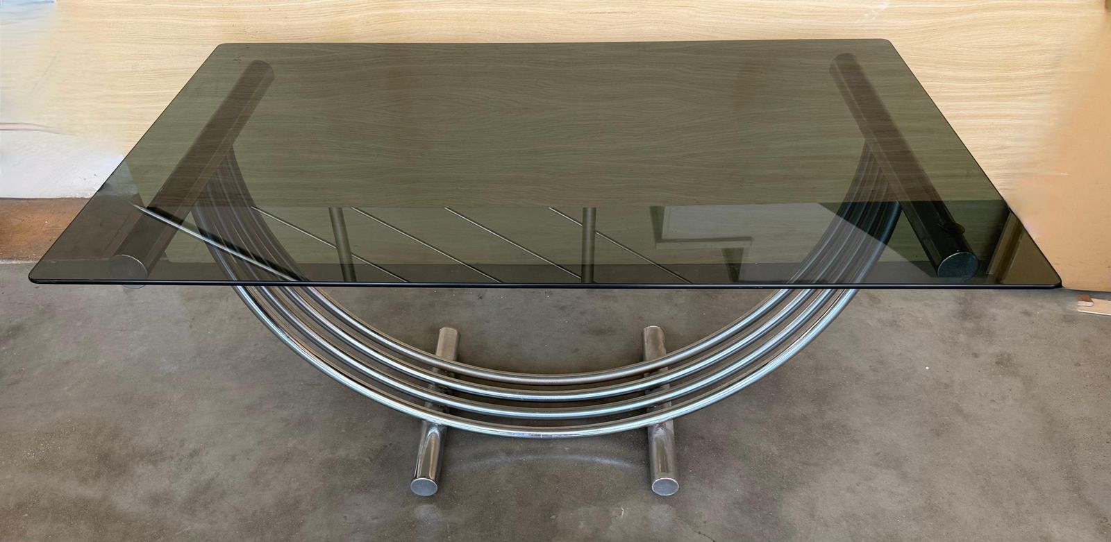 Table à manger mid-century modern de style Romeo Rega, en chrome, laiton et verre photo Mobilier