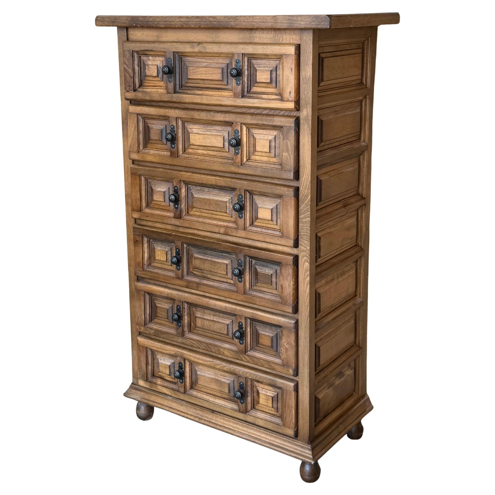 20th Catalan Spanish Baroque Carved Walnut Tuscan Chest Of Drawers Or Nightstand