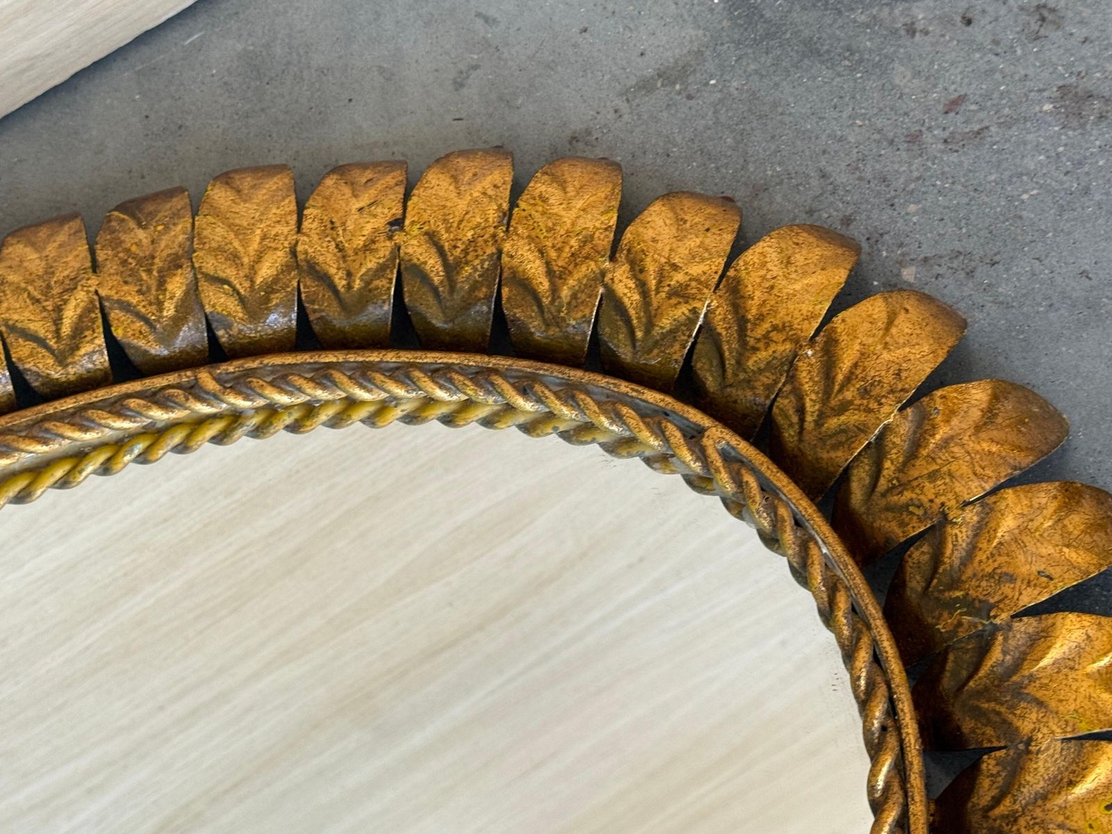 Pair Of Spanish Gilt Metal Oval Sunburst Mirror photo for sale