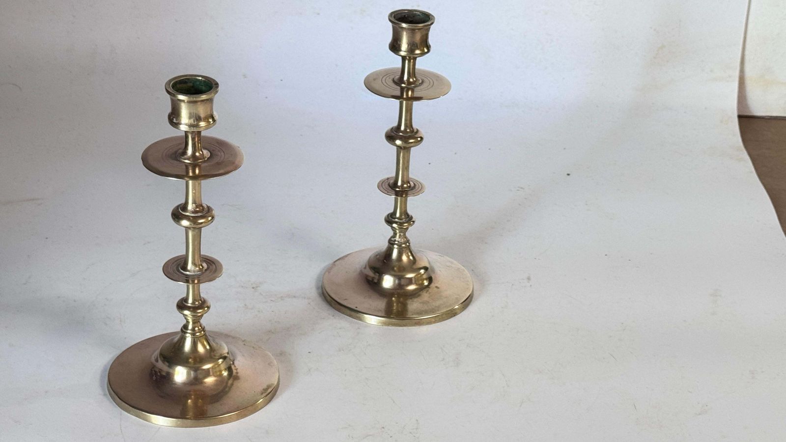 Pair Of 19th Century French Solid Brass Candlesticks – Minimalist Design photo for sale