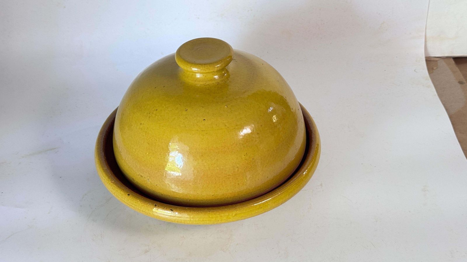 photo buy Glazed Terracotta Tajine Soup Tureen Early 20th Century Yellow Enameled Pottery