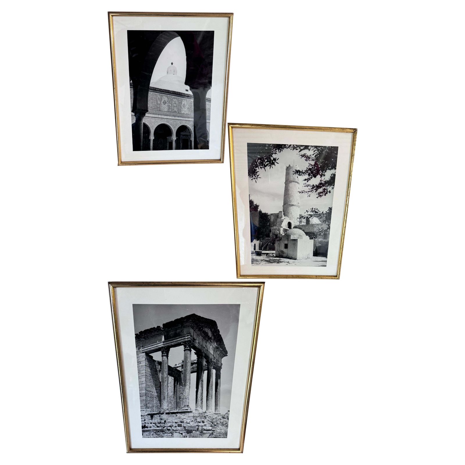 Set Of 3 Framed Black And White Photographs 1950s Monuments Gold Frames