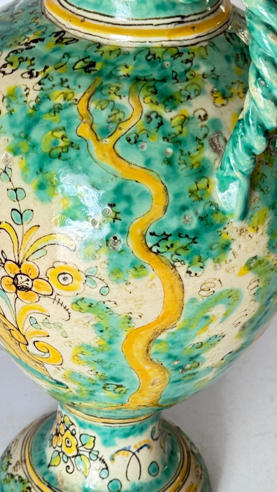 Large Italian Ceramic Vase – Green & Yellow – Knight On Horseback – 1970s photo 478.0