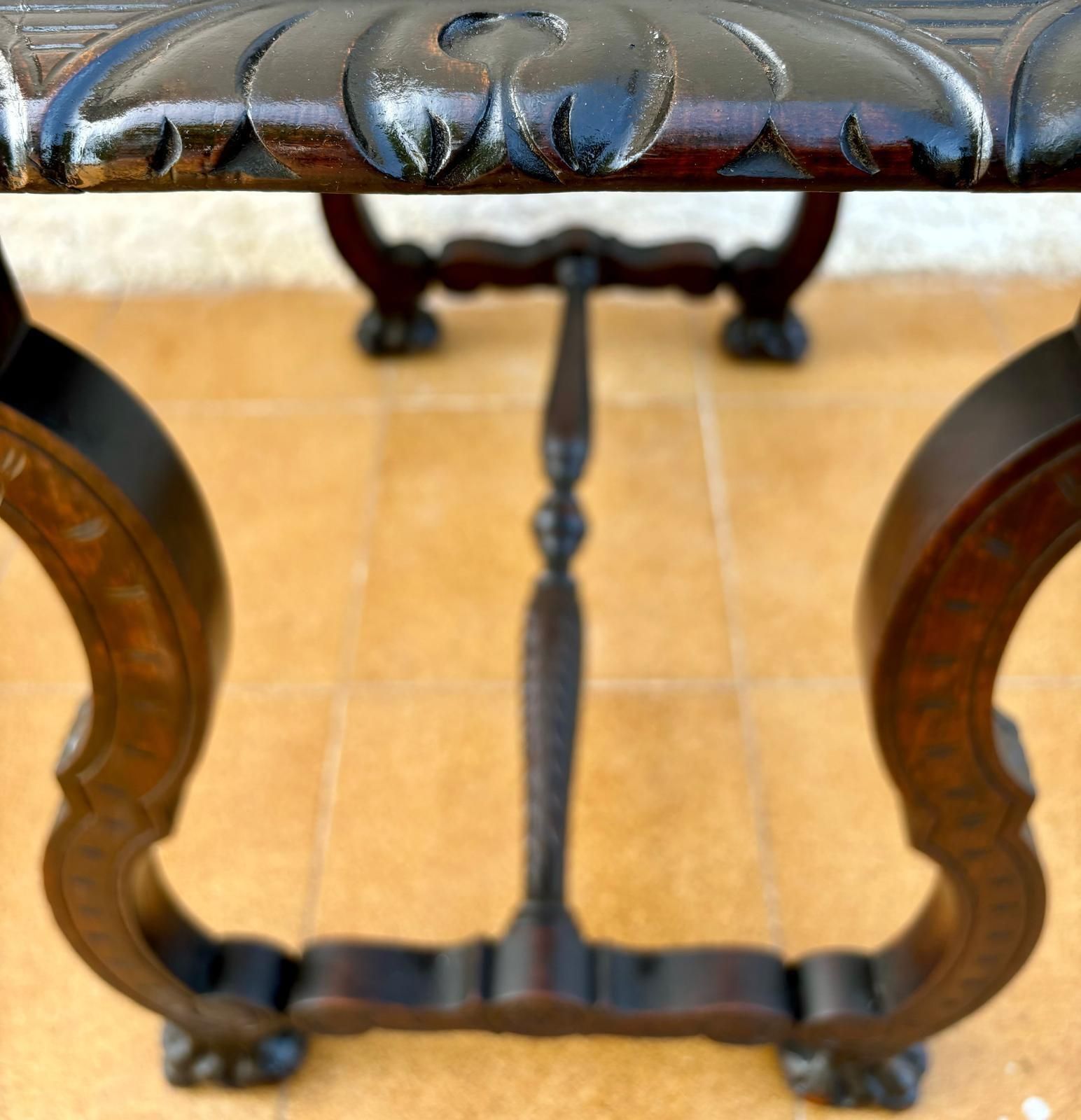 Early 19th Century Baroque Spanish Side Table With Lyre Legs And Marquetry Top photo vintage