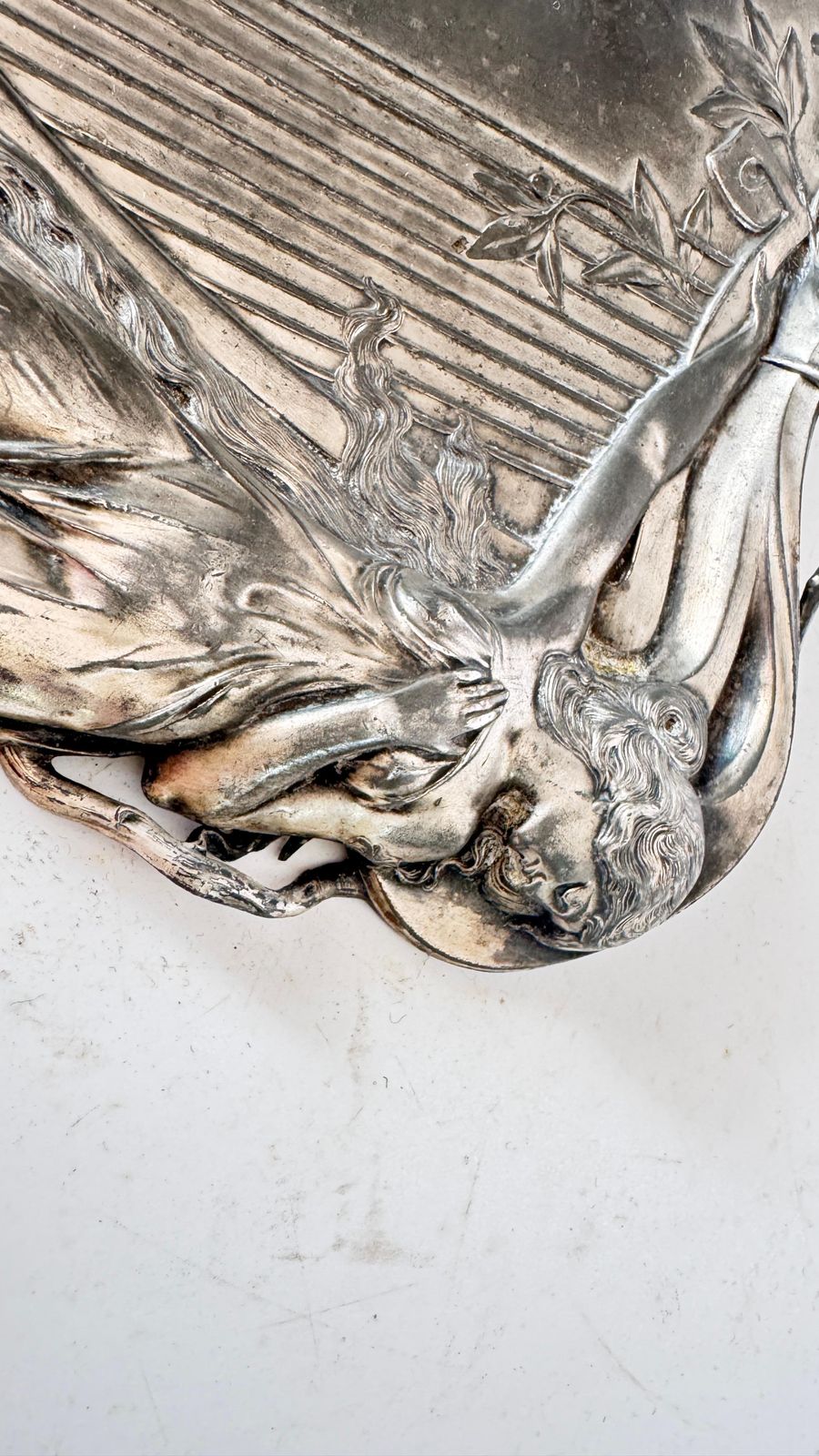 1920s French Art Nouveau Silvered Metal Vide Poche Reclining Woman photo buy