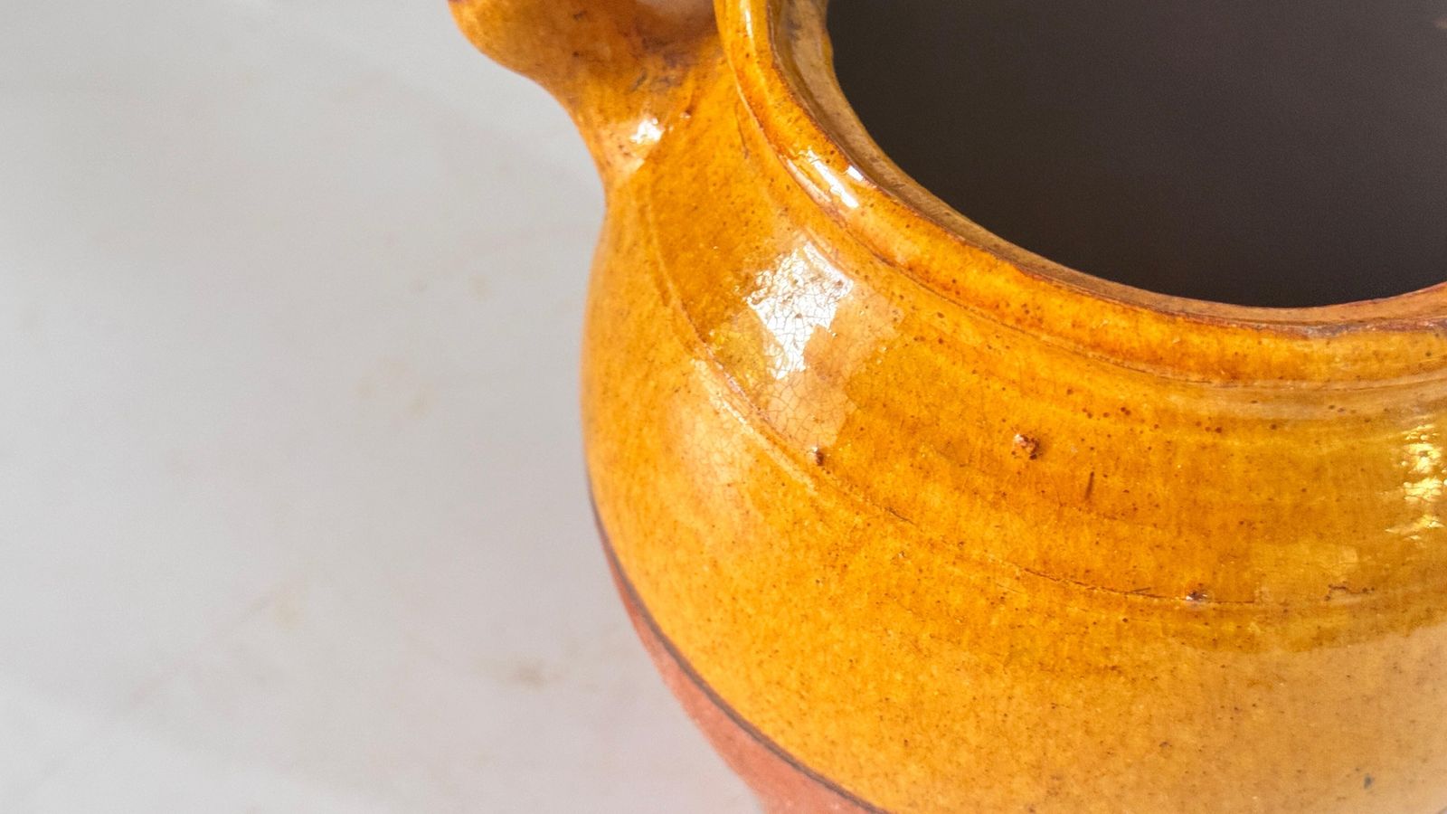 1970s French Glazed Pottery Jar Yellow &Natural Terracotta French Provencial photo vinterior