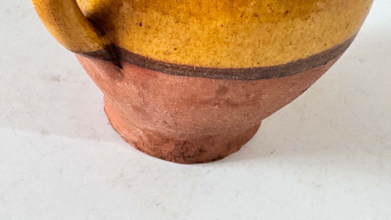 1970s French Glazed Pottery Jar Yellow &Natural Terracotta French Provencial photo vintage