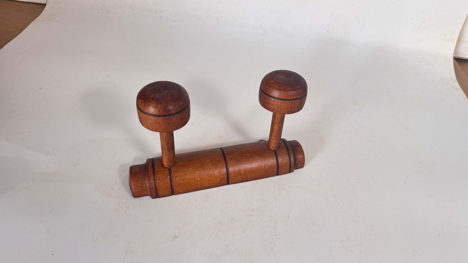 1920s French Wooden Wall Coat Rack With Two Hat And Garment Hooks  Description: photo for sale