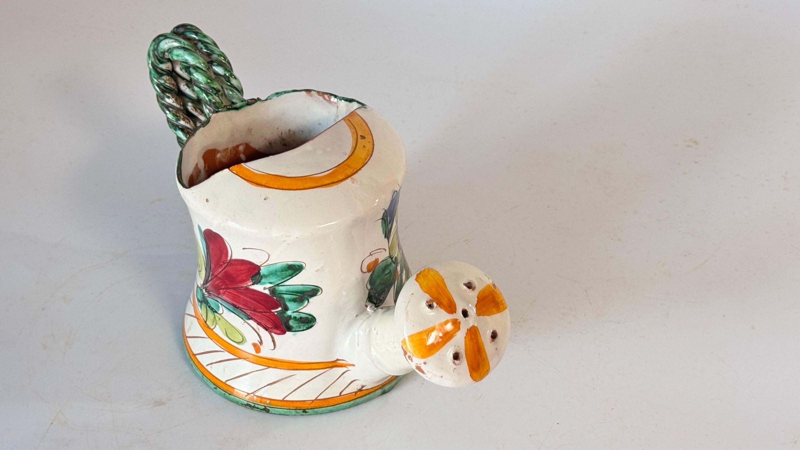 Hand Painted 20th Century Ceramic Indoor Watering Can Floral Motifs photo Home Decor