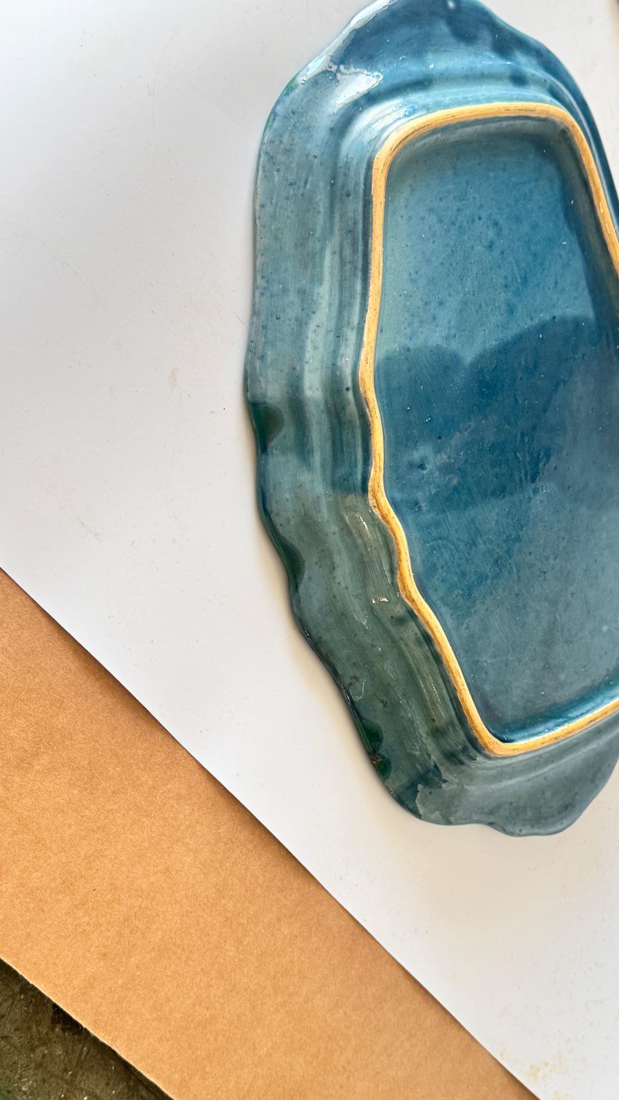 Pair Of 1970s French Ceramic Serving Dishes, Layered Rim Design, Green, Yellow photo buy