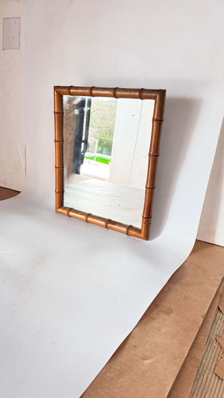 1940s French Riviera  Faux Bamboo Mirror, Natural Brown & Beige Tones photo buy