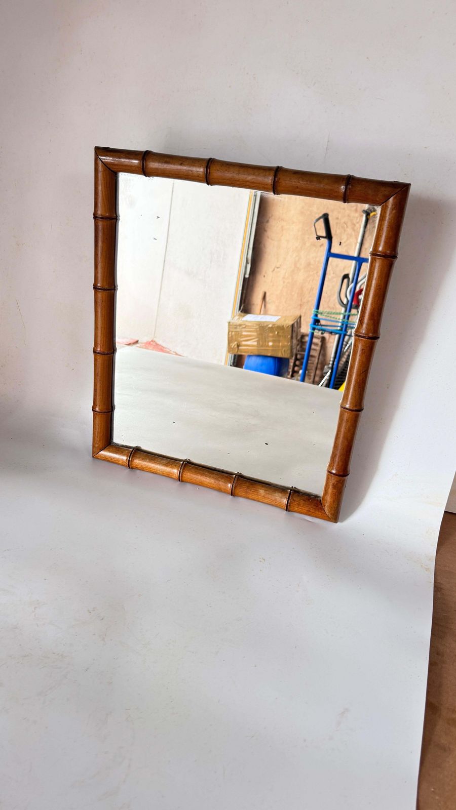 1940s French Riviera  Faux Bamboo Mirror, Natural Brown & Beige Tones photo vintage