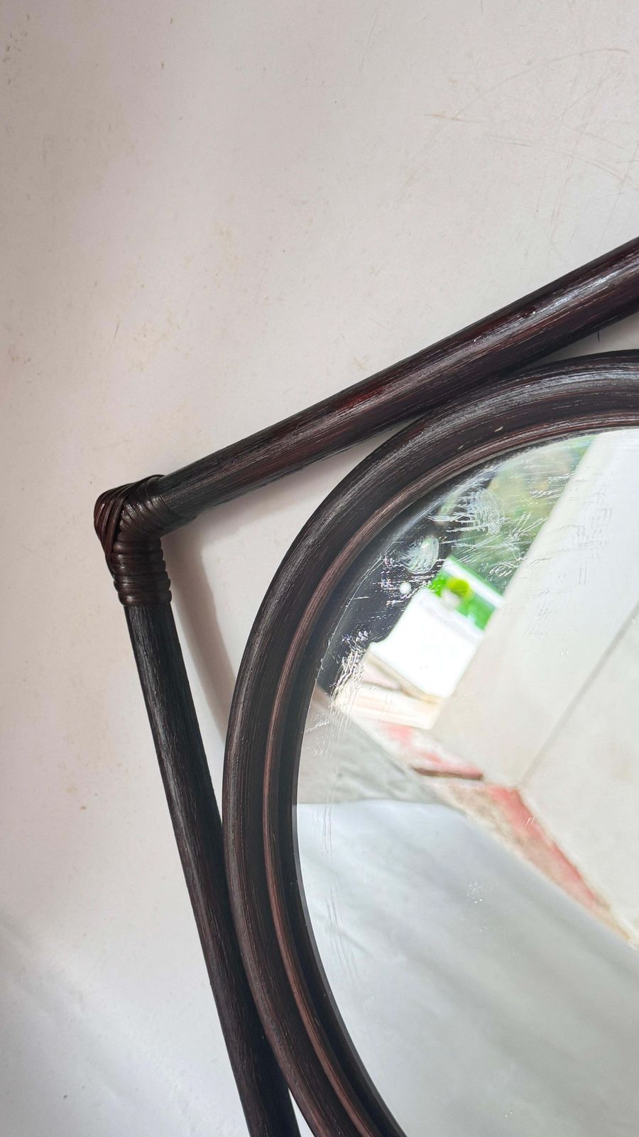 1960s French Rattan Mirror, Convertible Triangle To Square Design photo vintage