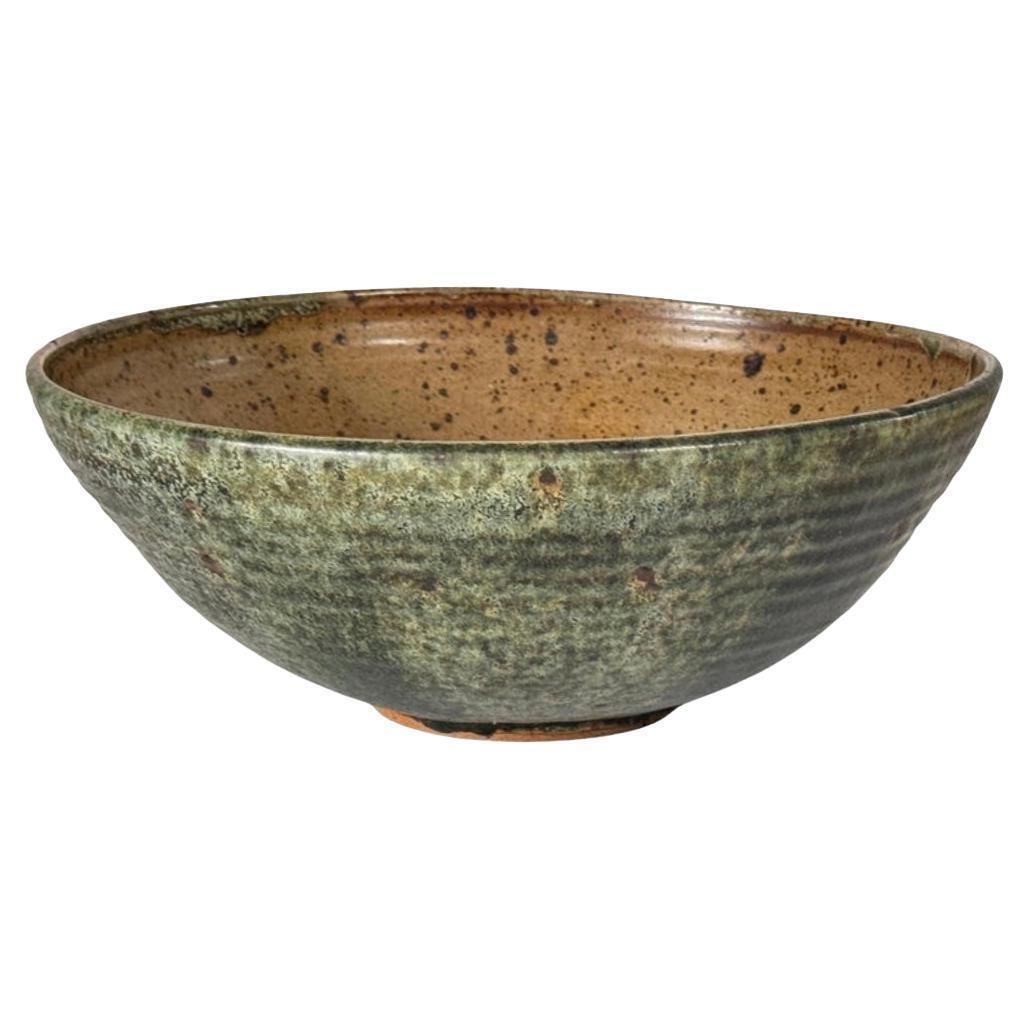 Scandinavian Stoneware Bowl, Green & Earth Toned Glaze, Decorative 1960s
