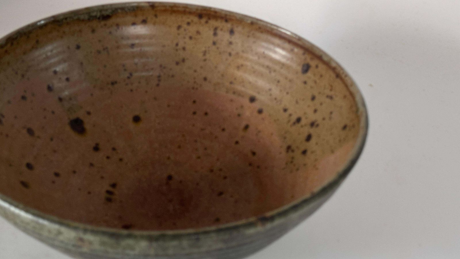 Scandinavian Stoneware Bowl, Green & Earth Toned Glaze, Decorative 1960s photo vintage
