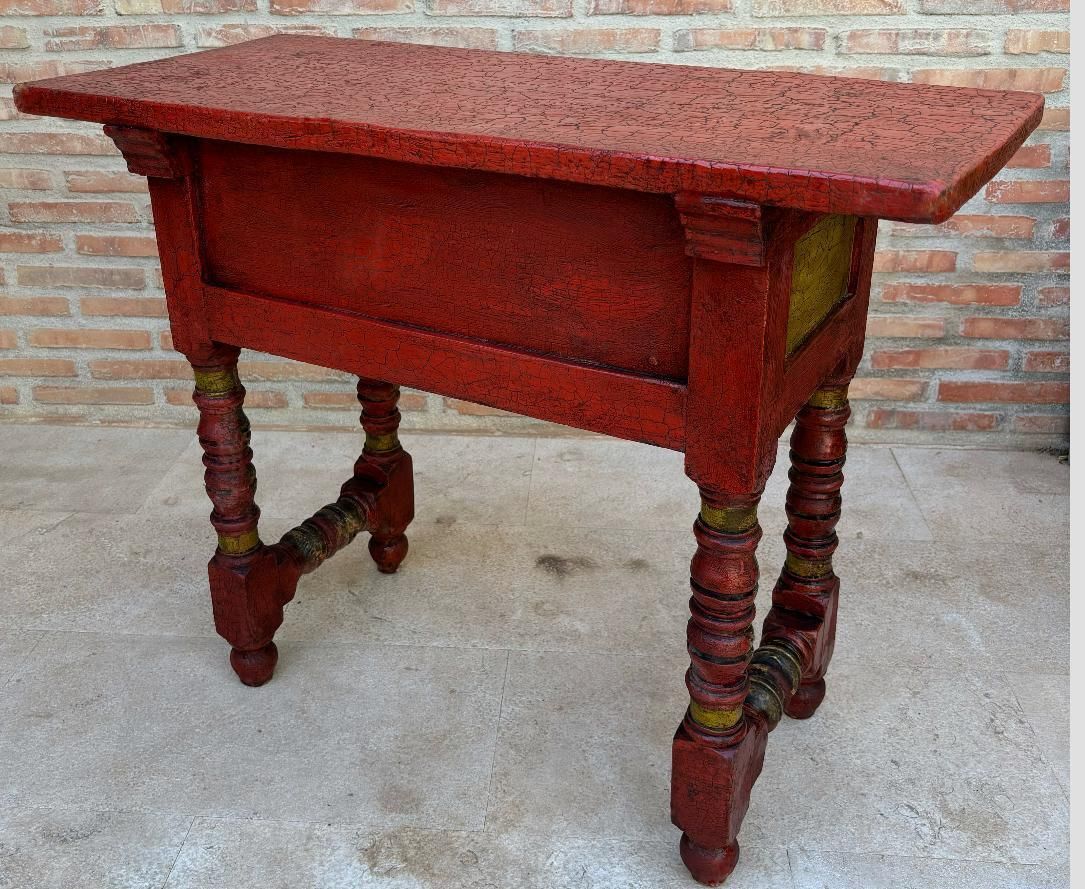 Red Lacquered Console Table With Gilt Accents And Carved Apron, 1940s photo 1989.0