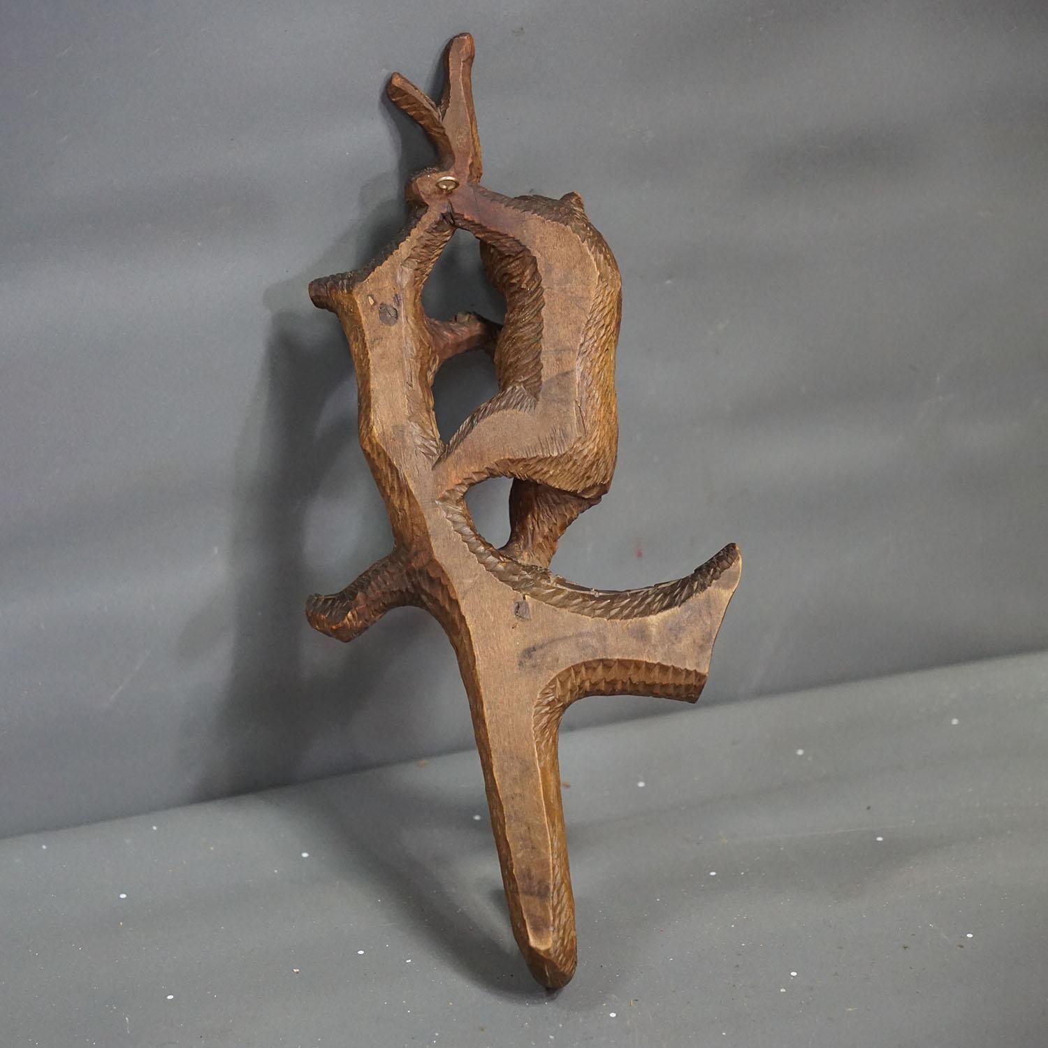 photo for sale Lovely Black Forest Carved Whip Holder With Bear Ca. 1900s