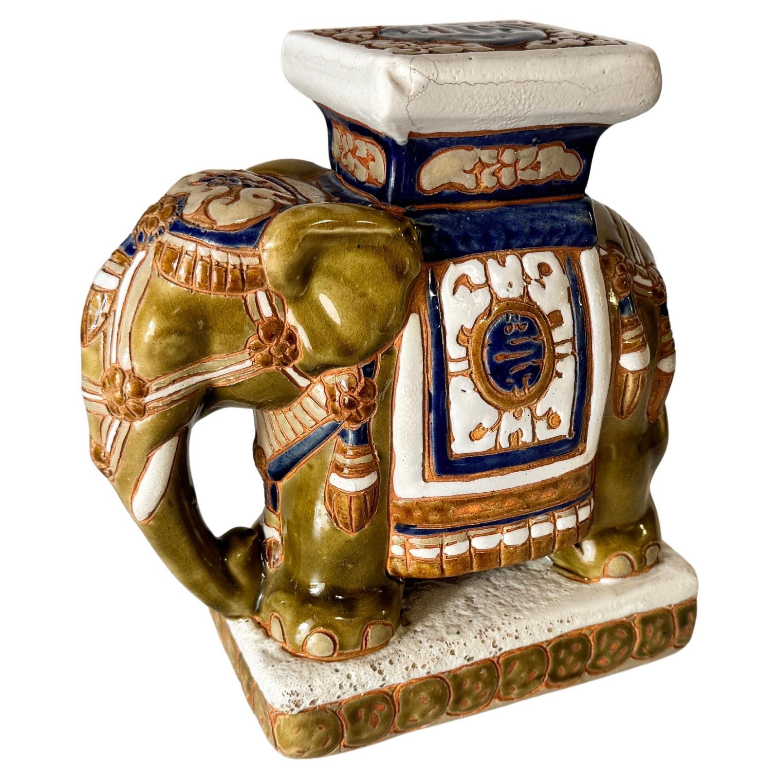 Hollywood Regency Chinese Green Andblue Elephant Plant Stand, China 20th Century