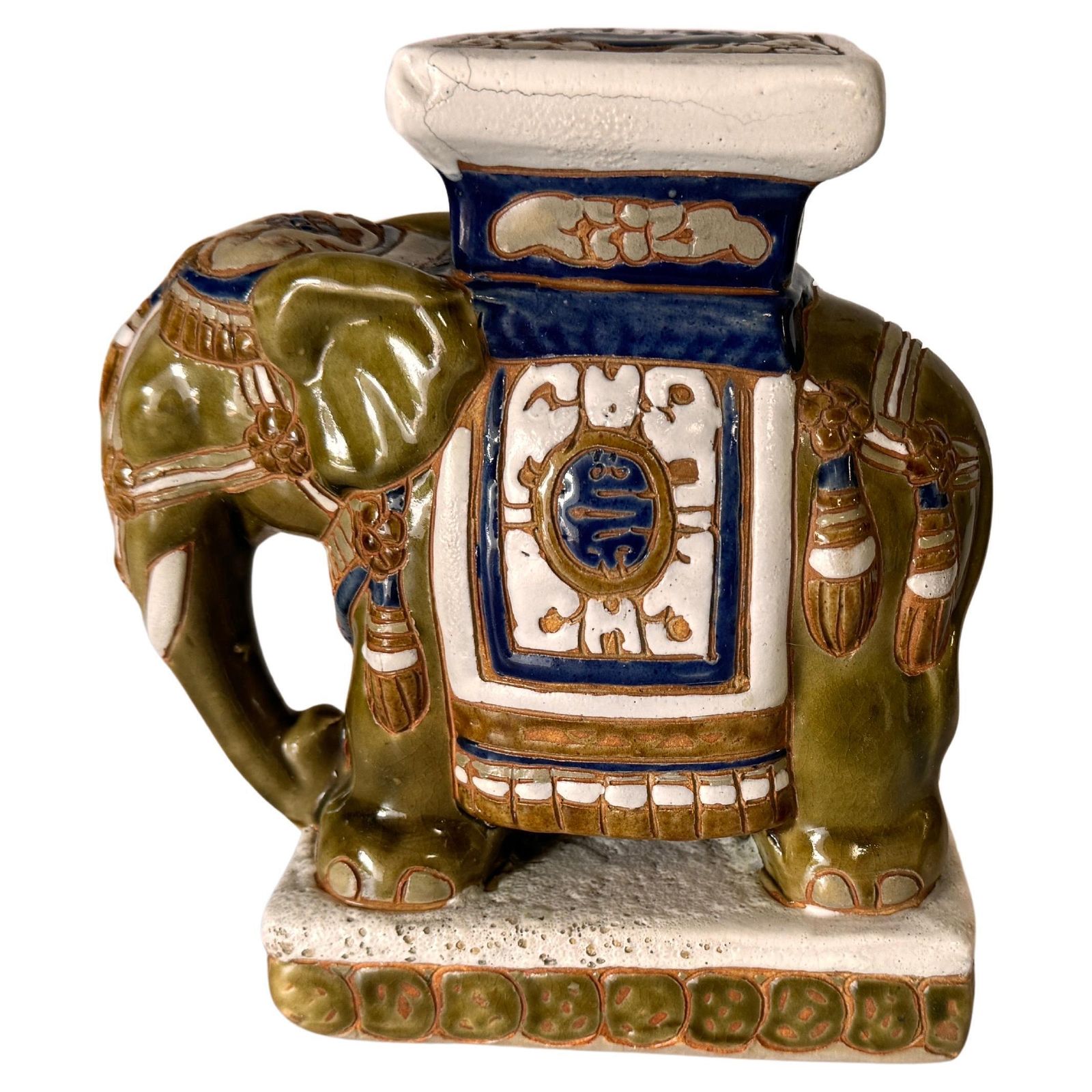 Hollywood Regency Chinese Green Andblue Elephant Plant Stand, China 20th Century photo for sale