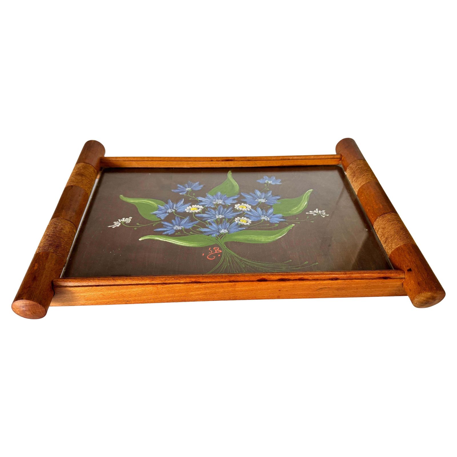 Art Deco Hand Painted Wood Tray Brown Color  France 1940