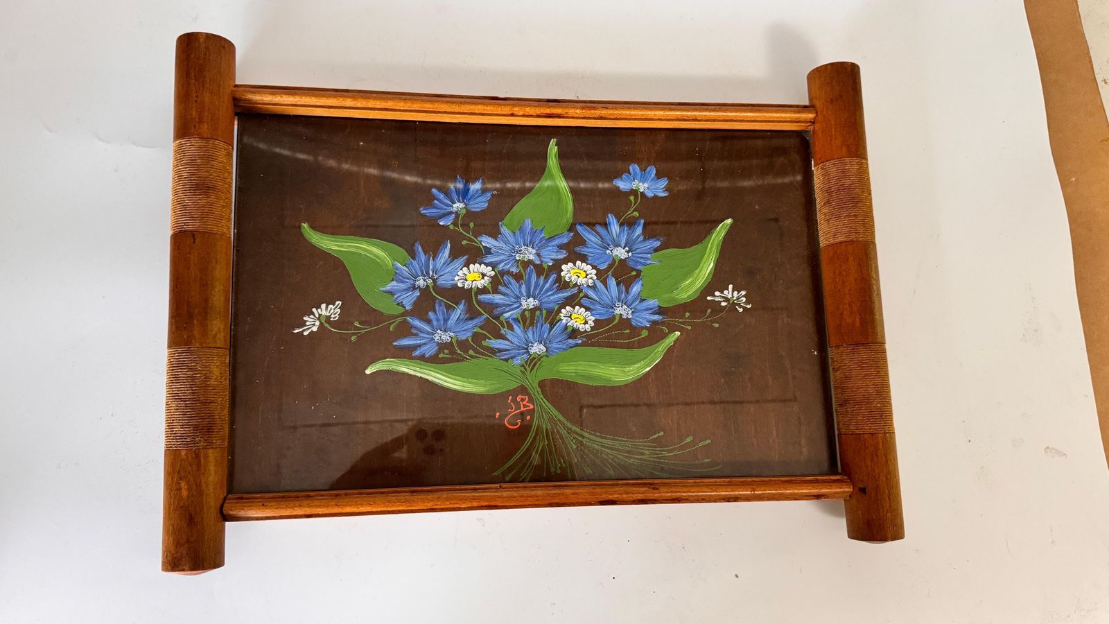 Art Deco Hand Painted Wood Tray Brown Color  France 1940 photo Home Decor