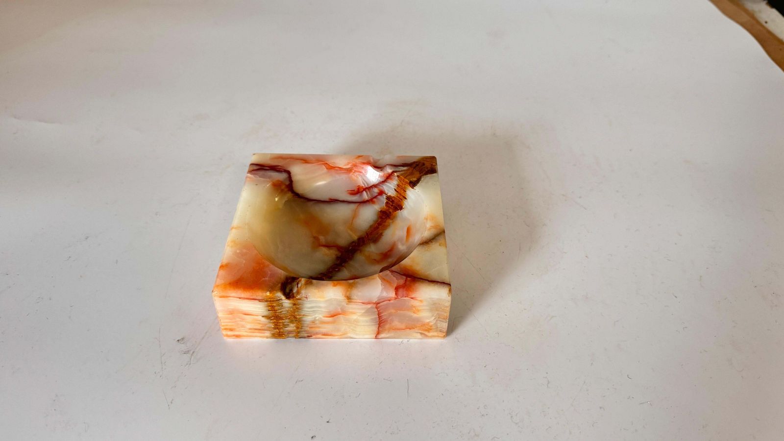 Ashtray Vide Poche In Onyx Square Shape Beige Color Polished, Italy 1960 photo vinterior