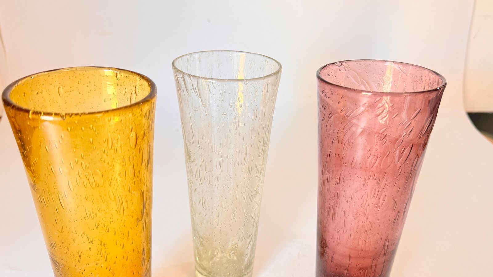 Set Of 3 Bubled Colored  Glasses, Cocktail Glasses By Biot France 1970 photo vintage