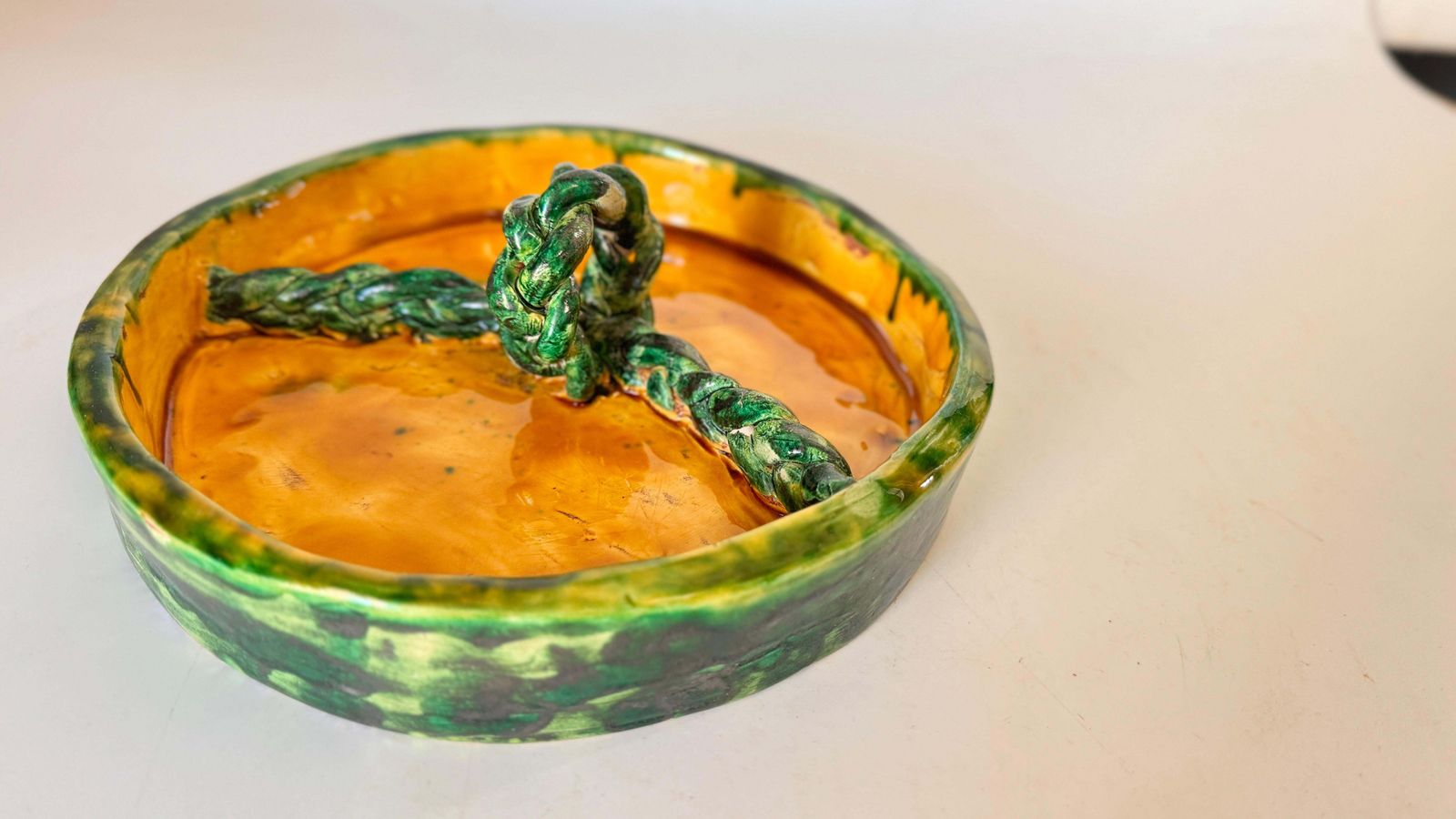 Cheese Or Serving Tray In Ceramic  France 1970s Green And Yellow Color photo for sale