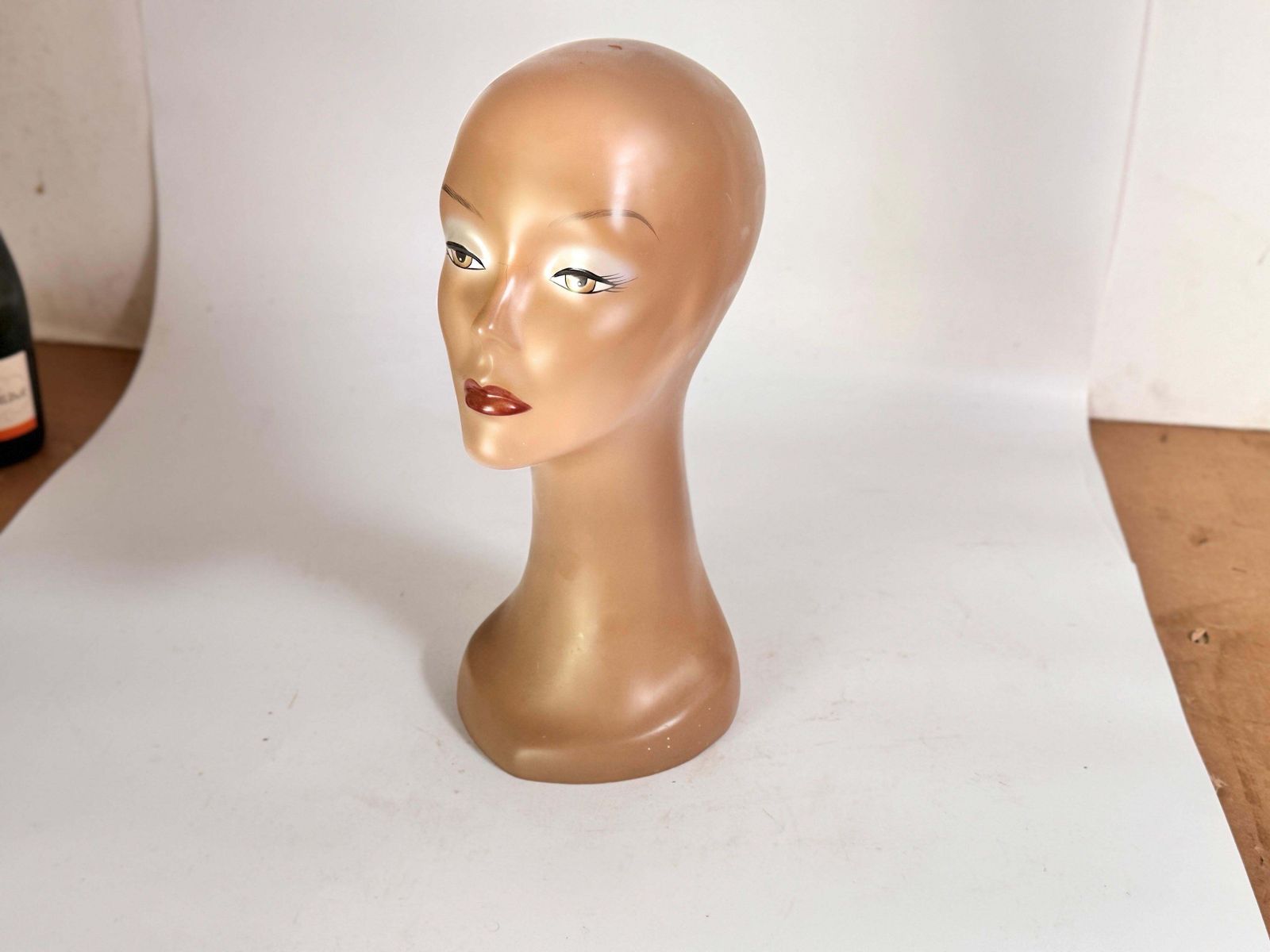 Wig Holder Or Hat Stand 1970 Vintage, Sculpture Face Female Head France, Brown photo vinterior