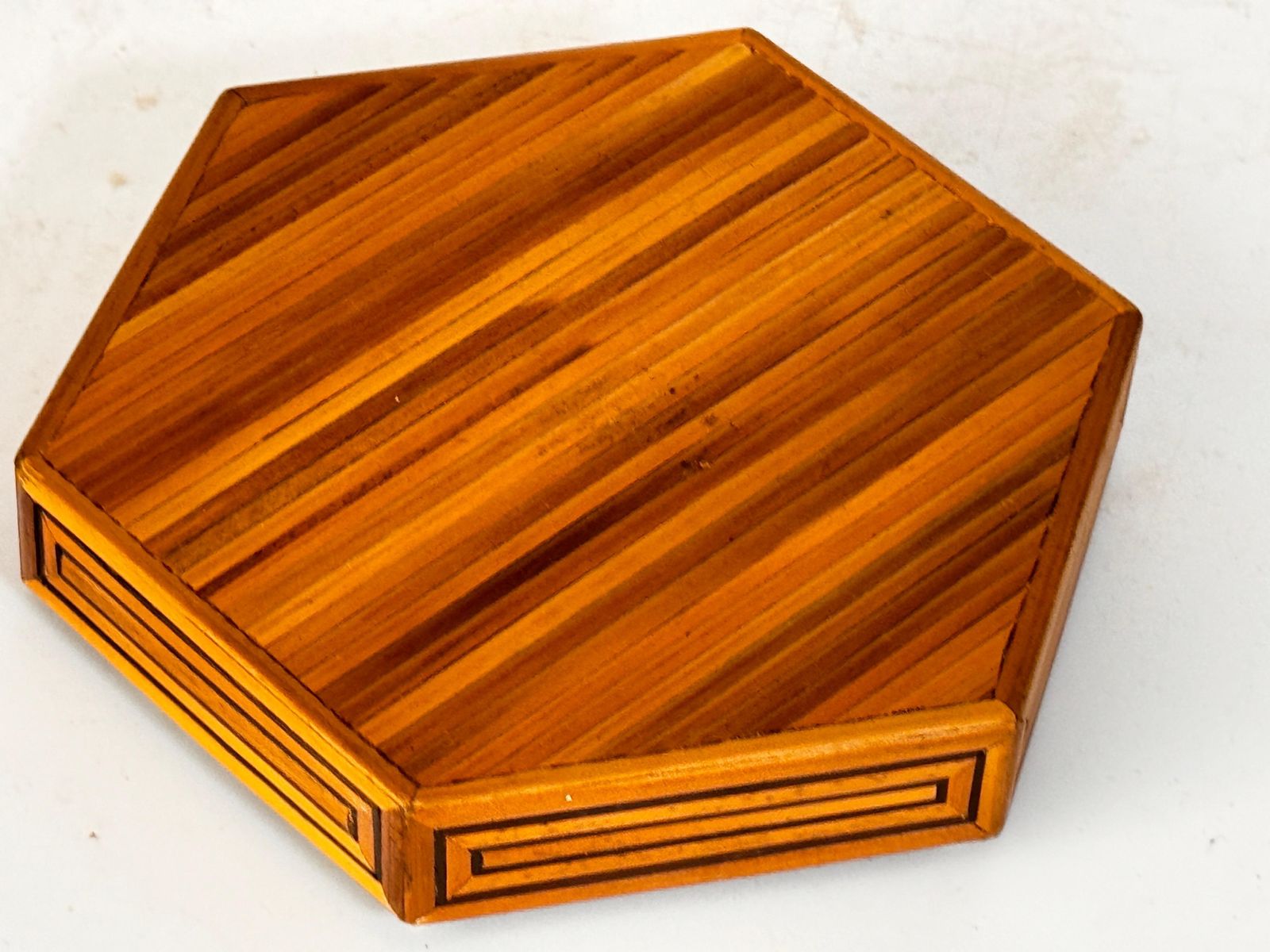 Decorative And Jewelry Box In Wood With  Geometrical Pattern France 1970 photo Home Decor