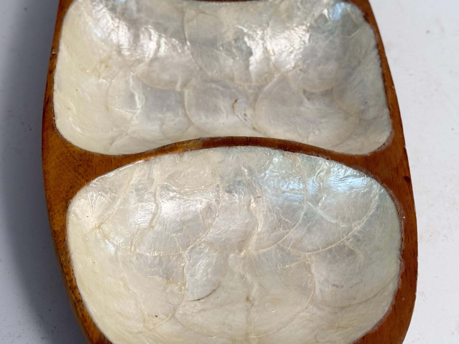 Mid Century French Decorative Wood And Mother Of Pearl Dish / Vide Poche  1970s photo 372.0