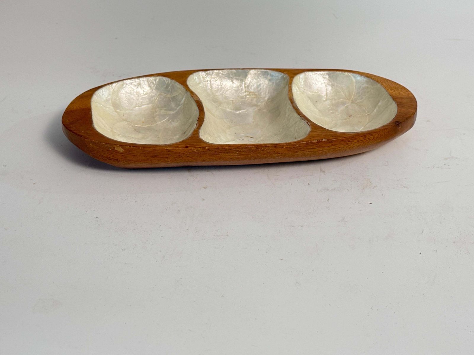 Mid Century French Decorative Wood And Mother Of Pearl Dish / Vide Poche  1970s photo vintage