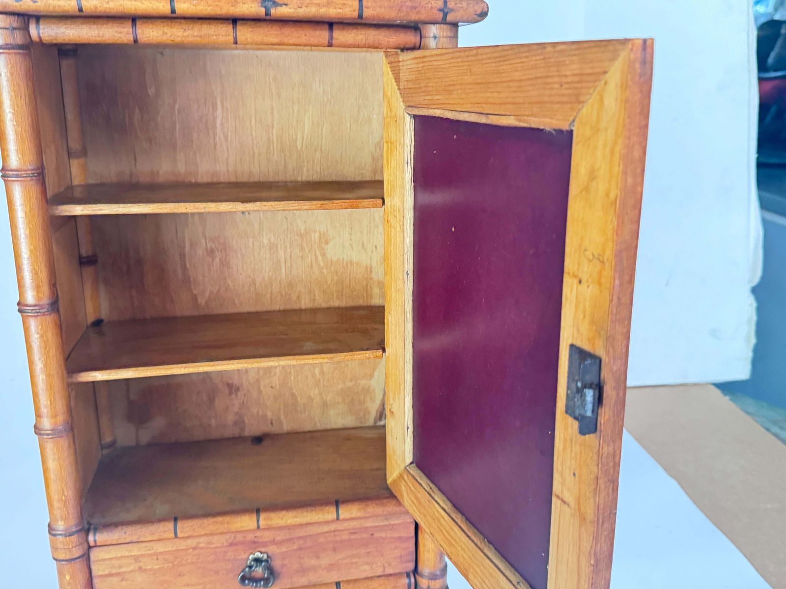 Antique Miniature Bamboo Pine Wardrobe Wall  Armoire Mirror Dollhouse Furniture photo 478.0