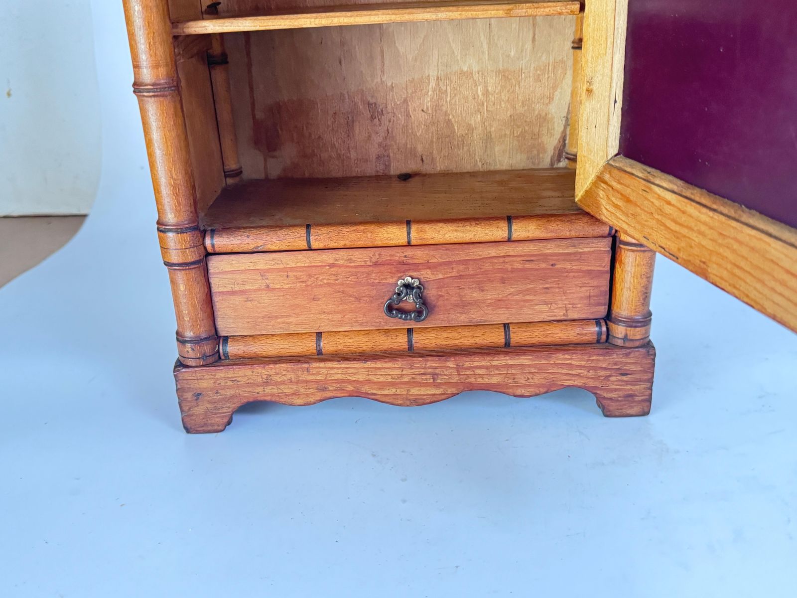 Antique Miniature Bamboo Pine Wardrobe Wall  Armoire Mirror Dollhouse Furniture photo vinterior