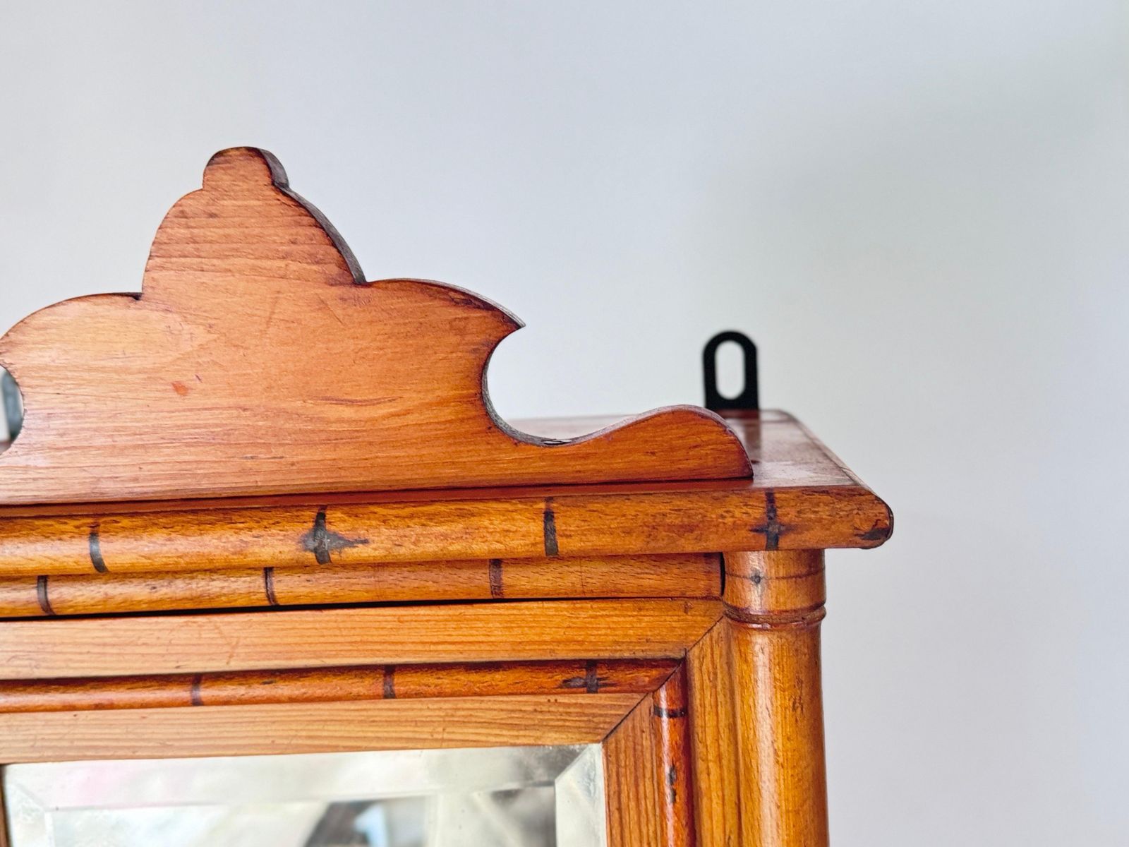 Furniture Antique Miniature Bamboo Pine Wardrobe Wall  Armoire Mirror Dollhouse Furniture photo